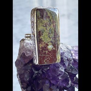 Dragon Blood Stone in Rectangular Cab with 925 Sterling Setting, Size 6